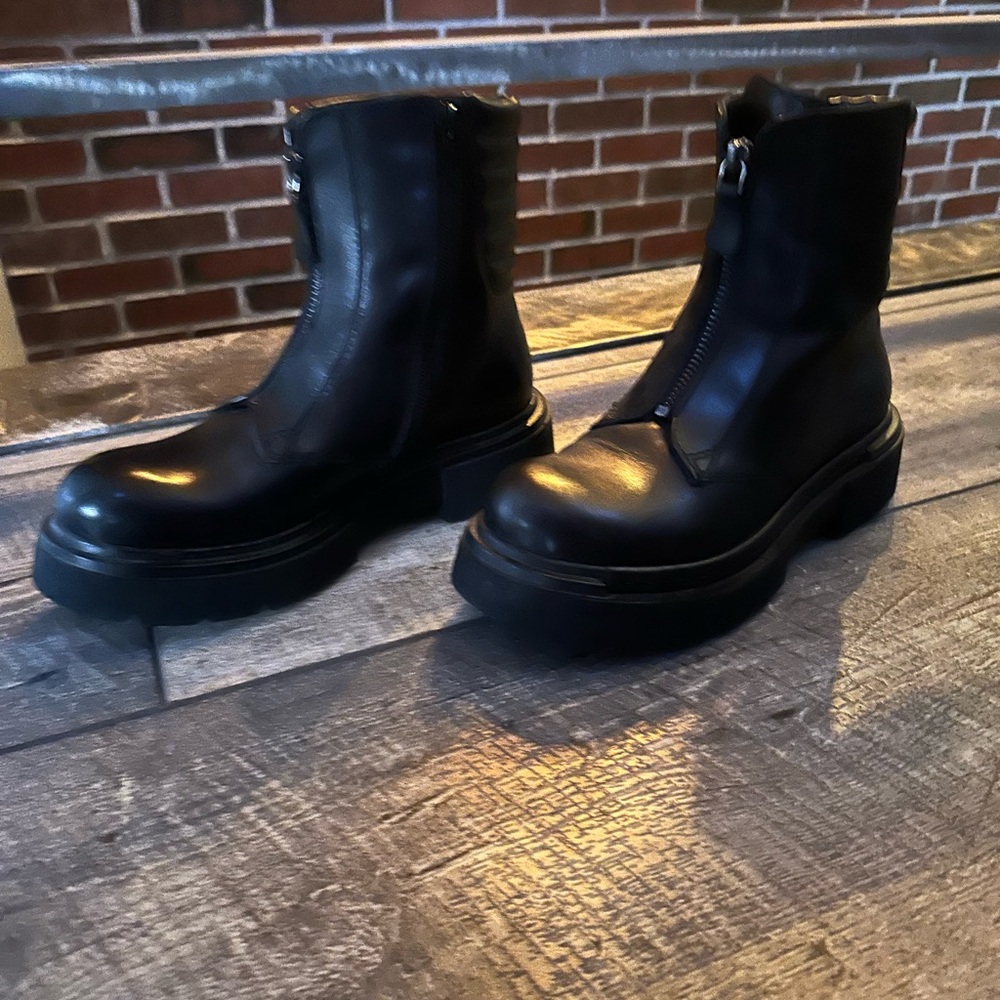 Black Leather Combat Boots